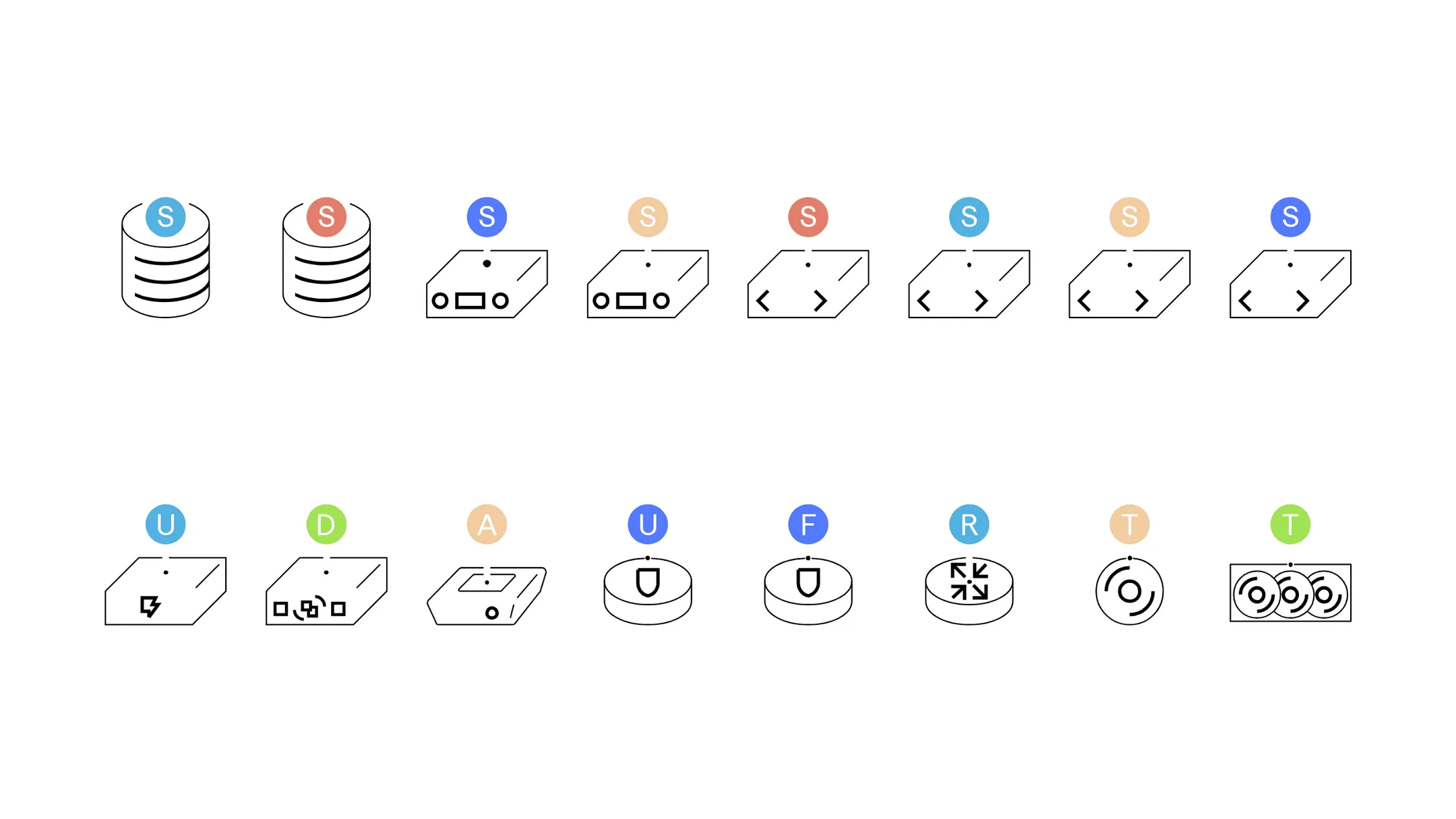Isometric icon set for Advanced Business Systems technical diagrams